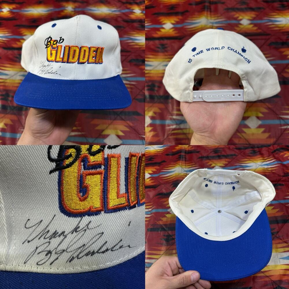 Vintage Bob Glidden 10 Time World Champion White Snapback Hat Cap